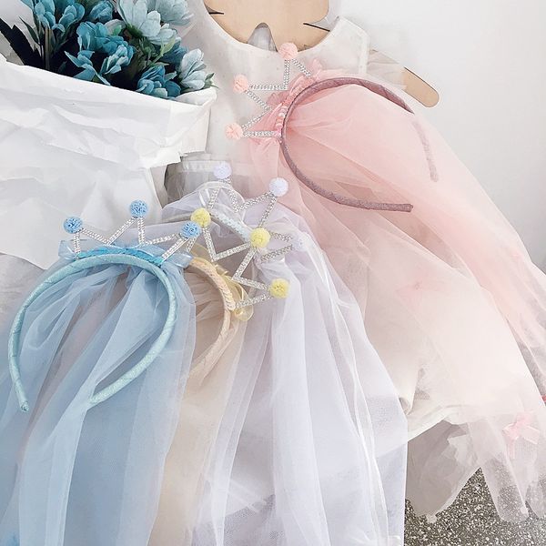 

hair accessories 2021 simple cute sweet princess rhinestone crown birthday veil floating yarn hoop for girl fashion, Slivery;white