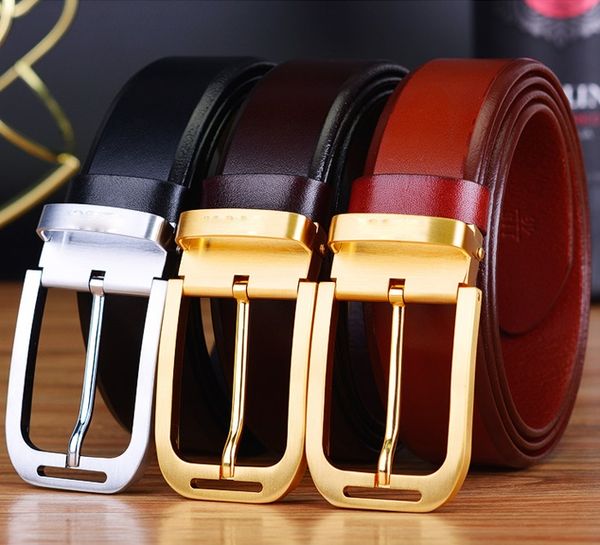 

2020 ciartuar men belt genuine leather strap trousers cowskin first layer brass sliver pin buckle ing, Black;brown