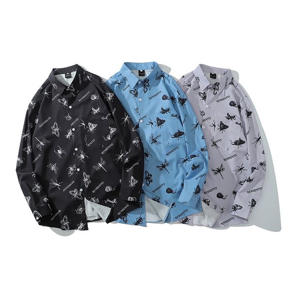 

men's fashion long-sleeved shirts piebold pattern printing thin in men's fashion tide comfortable leisure teenagers, White;black