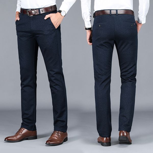 

spring and summer business dress office elastic suit pants mens silk dress pants straight long trousers male, Black