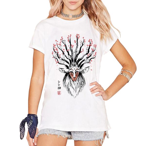 

deer god princess mononoke of the forest design women t shirt 2020 new fashion fantastic harajuku summer tees short sleeve, White