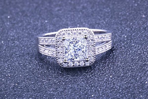 

new s925 sterling silver ring women's double-layer square zircon cz fashion personality ring popular jewelry with box, Golden;silver