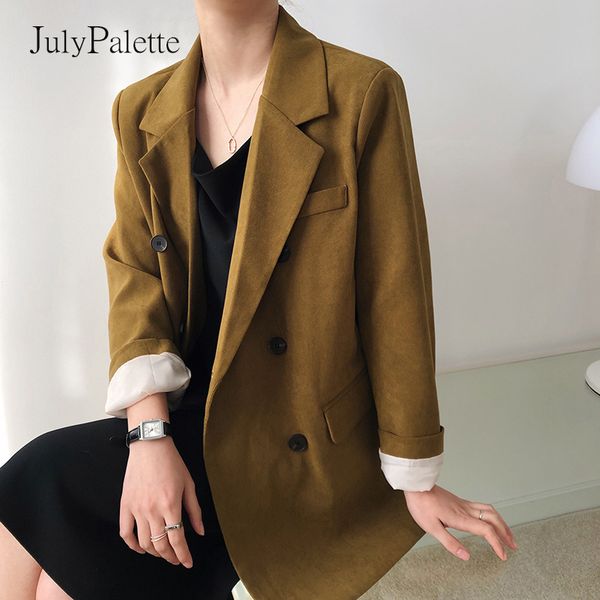

women's suits & blazers julypalette vintage casual blazer coats 2021 autumn office ladies long sleeve jacket solid women costumes femin, White;black
