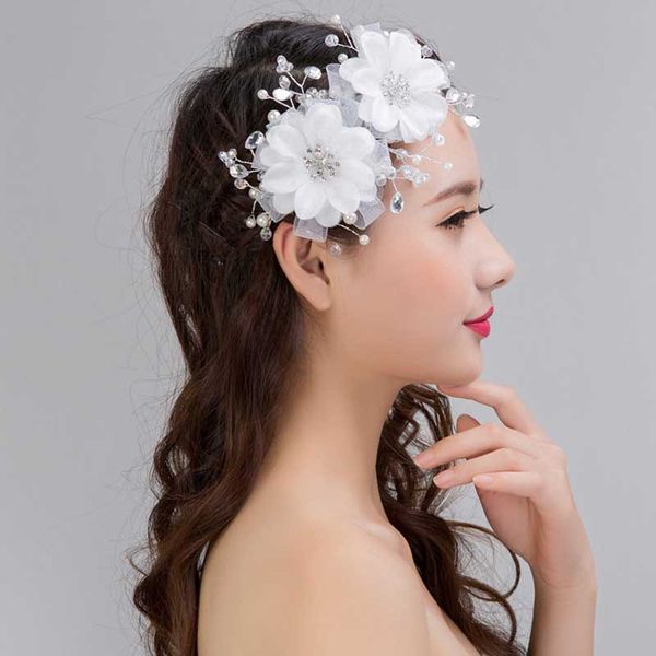 

korean white lace flower crystal pearl hair combs tiaras women headpiece bridal wedding hair jewelry accessories for bride, Golden;silver
