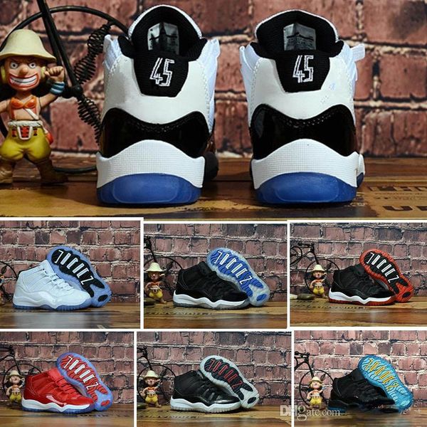 

111s concord 45 baby little/big kids basketball shoes bred gamma blue legend blue youth boys girls outdoor athletic sneakers2020, Black