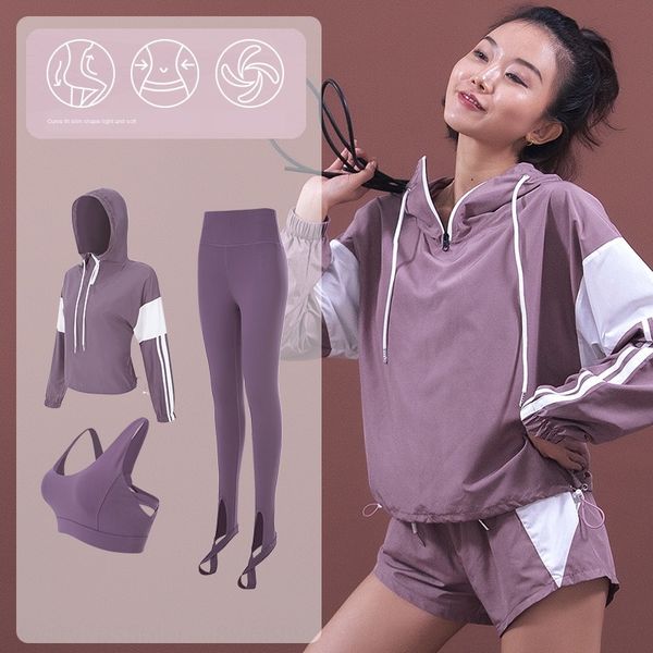 

ltwbf tb new yoga clothes fashion sports four-piece suit for female students loose yoga shorts set of 4 four-piece set of 4 running long sle, White;red