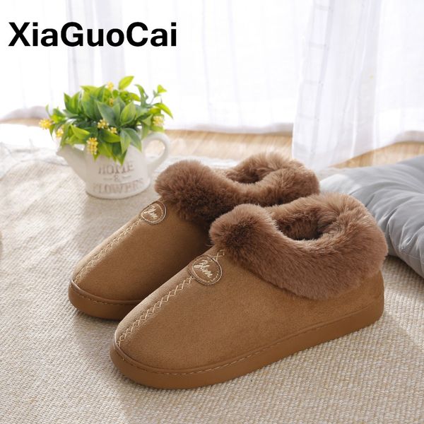 

winter warm home slippers flats bedroom plush slippers indoor floor furry cotton couple shoes soft pantufa antiskid unisex, Black