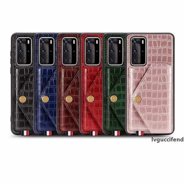 

leather wallet case for huawei p40 pro p40 lite e p40 crocodile car holder metal finger stand bracket magnet id card slot cover luxury