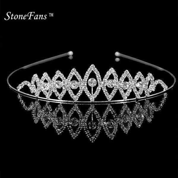 

stonefans crystal birthday tiara for kids girl bead leaf children tiaras and crowns oval hair jewelry accessories headband clip, Golden;silver