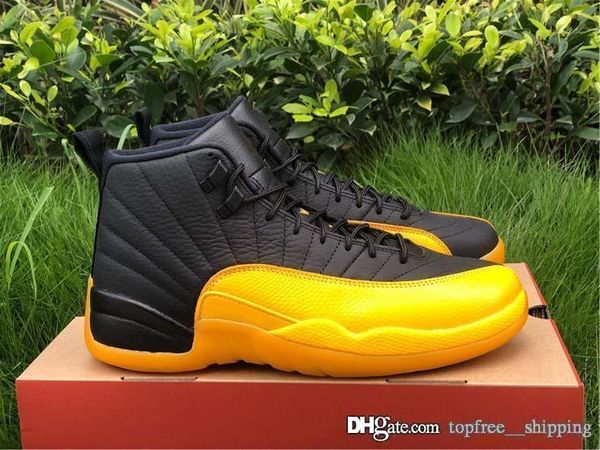 

air authentic 12 pe university gold men basketball shoes black 12s real carbon fiber retro outdoor sneakers 130690-070 with box