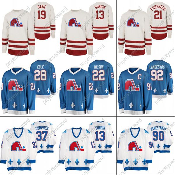 

quebec nordiques retro hockey jersey arik johnson joe sakic mats sundin michel goulet nathan mackinnon peter forsberg peter stastny mikko ra, Black;red