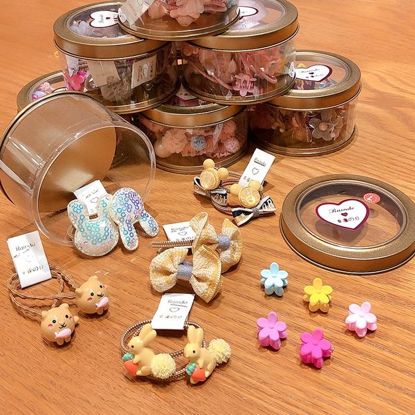 

korean style new girl's rubber box children's flower small rubber band rope clip cartoon mesh hair rope rabbit hair band, Slivery;white