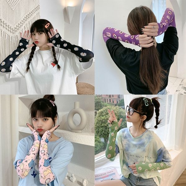 

sunscreen gloves internet celebrity same style riding half finger gloves ice sleeve ice silk sleeve elegant style beautiful girl, Black