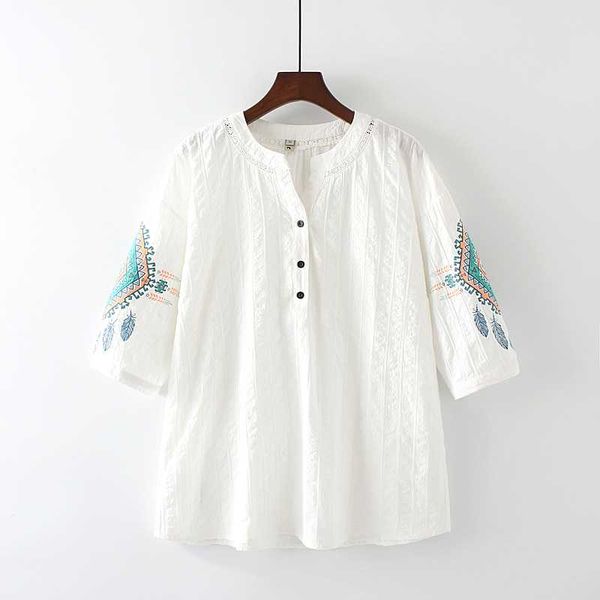 

cotton t shirt women summer short-sleeved t-shirt o neck flower shirt fashion clothes casual large size women, White