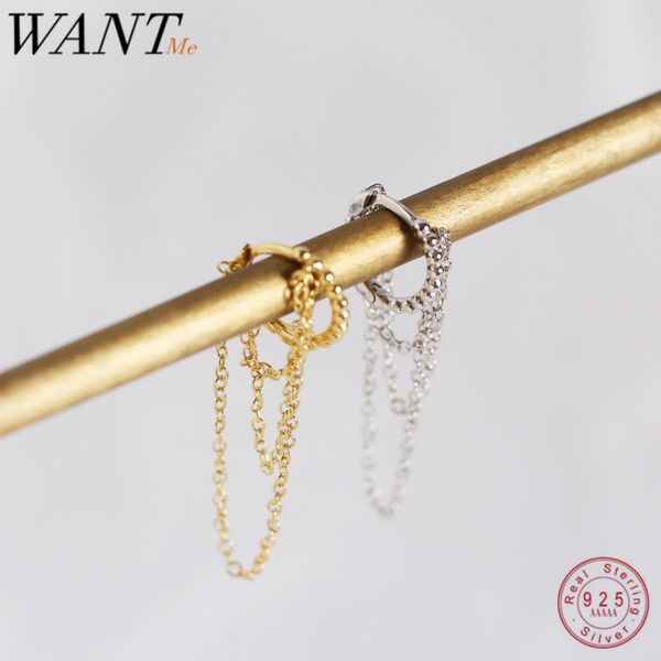 

wantme minimalist multilayer tassel chain studs earrings for women real 100% 925 sterling silver accessories jewelry gift, Golden;silver