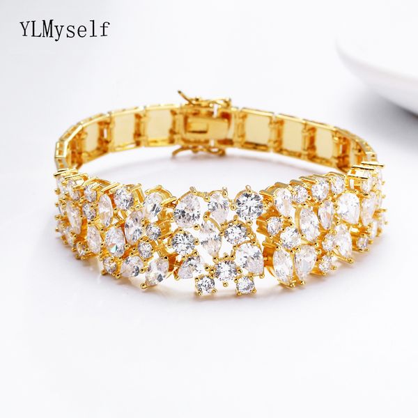 

18 cm length big bangle beautiful cz gold plate women accessories jewelry jewellery large crystal bracelet, Silver