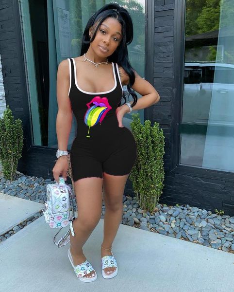 

european and american fashion women's deep u-neck lip vest jumpsuit, Black;white