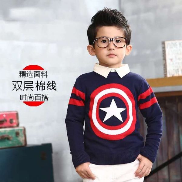 

2019 season new clothing base fashion captain pullover children's clothing sweater america shield children's sweater pullover, Blue