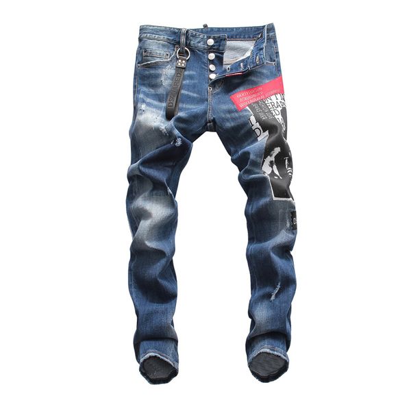 

2020 mensstretch black jeans fashion designer slim fit washed motocycle denim pants panelled hip hop new style men pants, Blue
