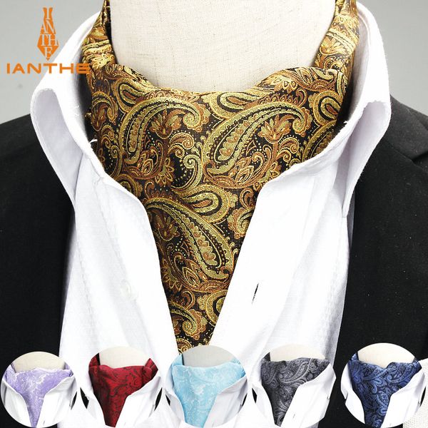 

2020 brand new jacquard men's vintage jacquard mens long paisley navy cravats novelty wedding slim ascot tie for men neckties, Blue;purple