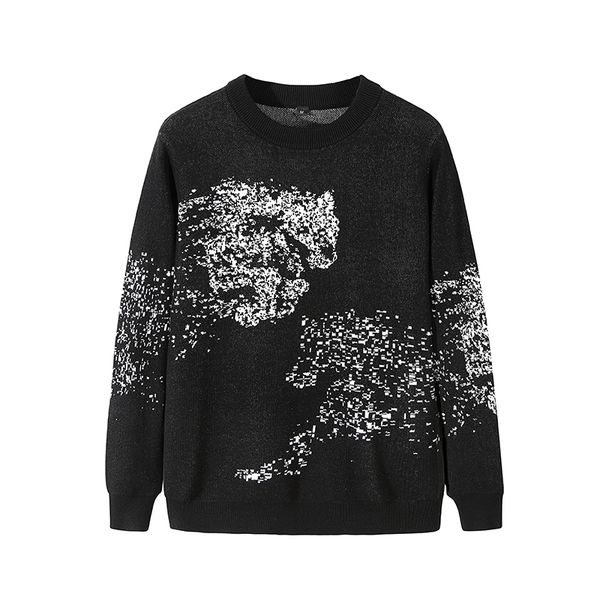 

black man sweater fahsion pullover cotton men 3d pattern horse sweater korean clothes for men pull homme long sleeve coats 2020, White;black