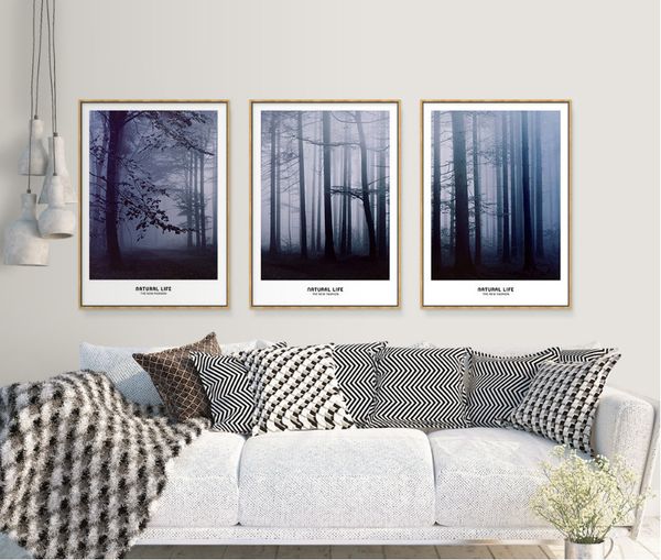 

nordic 3 pieces decorative paintings misty forest modern living room decorative paintings no framed