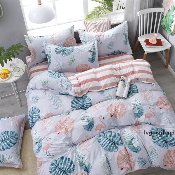 

monstera flamingo printing bedding set bed linen pillowcase flat sheet duvet cover set ab side 3/4pcs ropa de cama