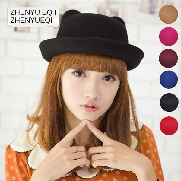 

zhenqiqi season parent-child dome female female women's hat children's fashionable women's cat ear wool-like pot hat, Blue;gray