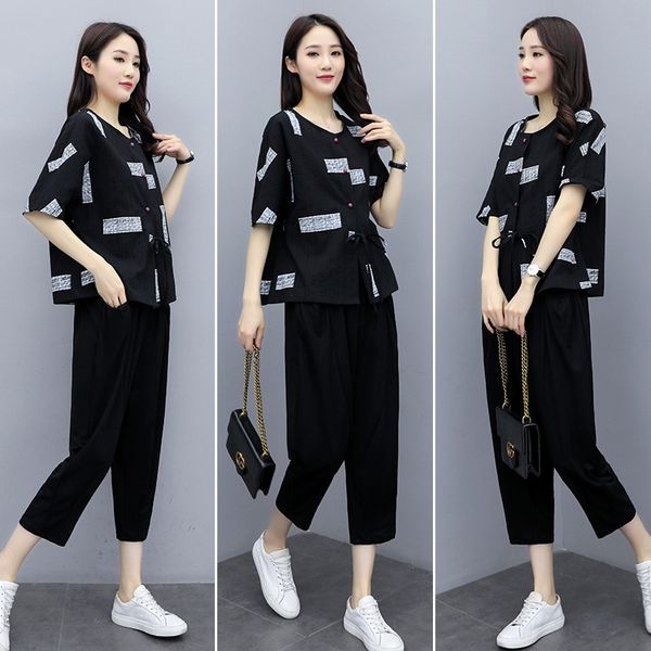 

new cotton cotton linen and linen women's summer korean style 2020 distribution hansen women's fashion casual fashion suit, Gray