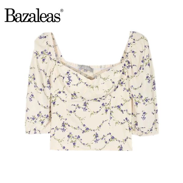 

women's blouses & shirts bazaleas harajuku shirt vintage blouse chic purple floral print half sleeve ropa mujer fashion women, White