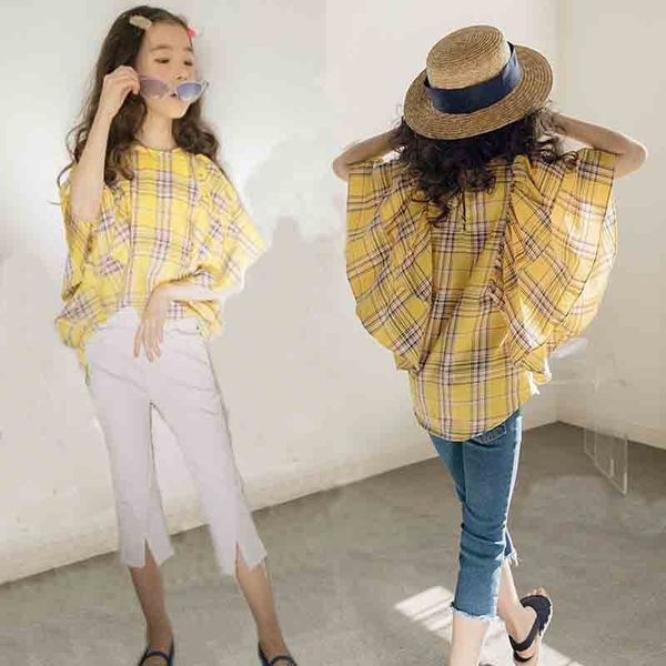 

atmbl korean style girl's tong chen shan tong chen shan children's 2019 summer new large flounced plaid medium and large children, White;black