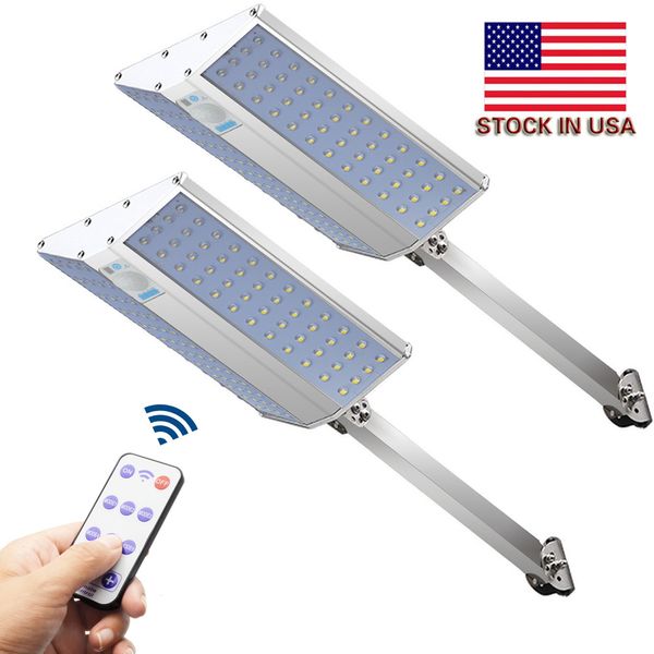 Luces solares para exteriores, 96 LED, apliques de pared de aluminio con poste de montaje, sensor de movimiento con control remoto, iluminación de seguridad impermeable