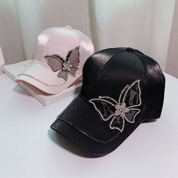 

m9csx female korean casual all-match summer mercerized silk satin baseball baseball cap hat butterfly hat butterfly rhinestone female cap s, Blue;gray