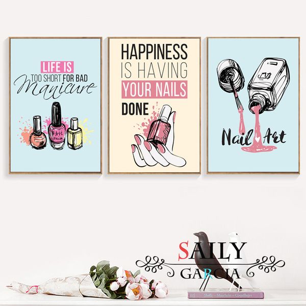 

cartoon nail polish quotes wall art canvas painting nordic posters and prints pop art salon wall pictures for girl bedroom decor