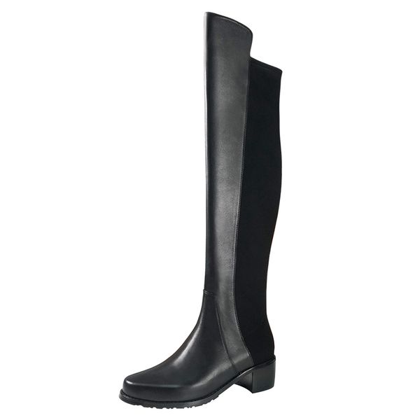 

over-the-knee boots, sheepskin leather and fabric, Black