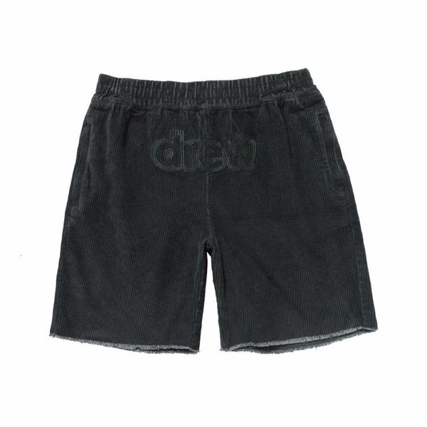 

2020 drew house dark green corduroy shorts men women drew embroidery hiphop cotton casual beach shorts men, White;black
