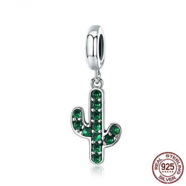 

серебряный зеленый cz cactus dangel оберегов твердые стерлингового серебра 925 приспосабливать европейский diy браслет для девушки подарки г, Black