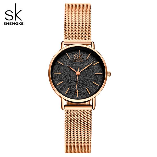 

shengke women watches gold mesh belt dress women watch wristwatch female clocks 2020 sk, Slivery;brown