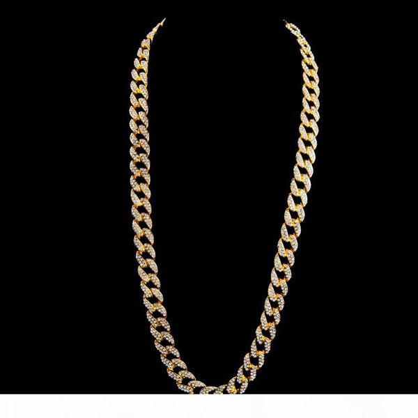 

hip hop iced out 18k gold plated full diamond curb cuban link chain necklace & bracelets 2pcs jewelry sets for men women, Silver