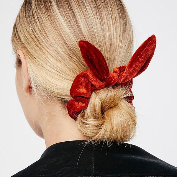 

soft solid color bow knot velvet hair scrunchie elastic hair bands holder scrunchies tie rubber headband, Golden;silver