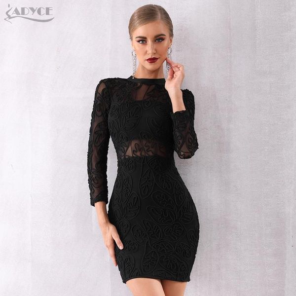 

adyce 2020 new winter women bandage dress black long sleeve lace club dress vestidos celebrity evening runway party dresses, Black;gray