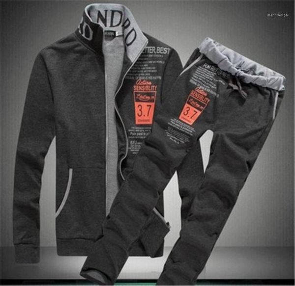 

outdoor spring autumn sport wear 2 piece set men sportswear sweat suit set striped tracksuit men casual outfit full sleeve with hood, Gray
