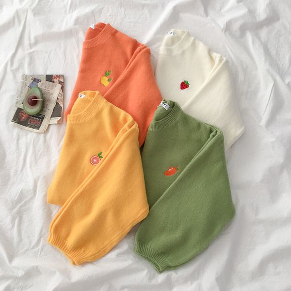 

fruits embroidery sweater women student autumn 2020 loose oversize long sleeve pullover female yellow white korean, White;black