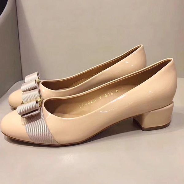 

womens pumps shoes mid heel round toe office work leather 3 .5cm low heel pompe da donna womens shoes fashion footwears sale, Black