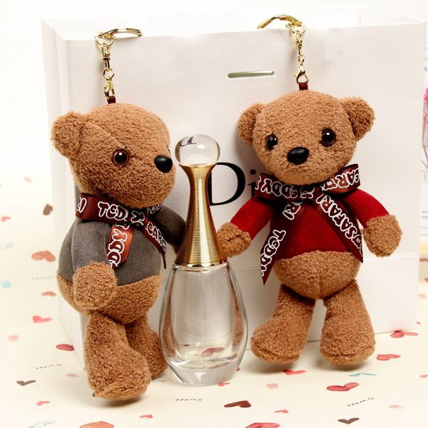 

fashion teddy bear plush doll key chains ring woman keychain bag charms faux fur pompom toy car keyring party gift trinket man, Silver