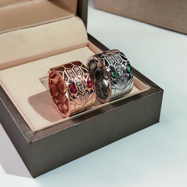 

hip hop punk snake ring classic fashion party jewelry for women wedding luxurious full drilling snakewide face man rings ing, Silver