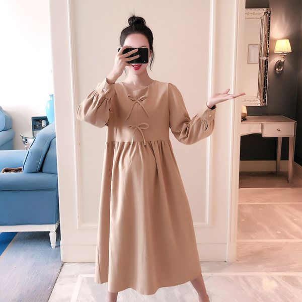 

2020 одежда для беременных весна новый стиль беременных женщин мода корейский стиль сыпучие-fit mid-length большой размер платья с длинным р, White