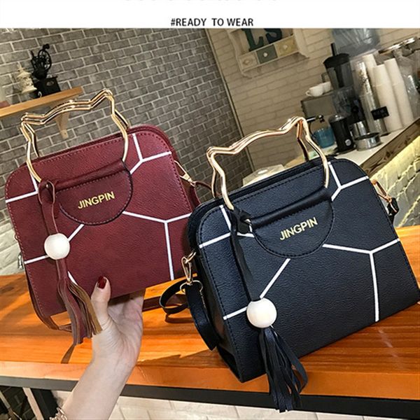 

crossbody women 2019 new fashion women's hand small square korean pu tassel small square bag kitten hand bag, White