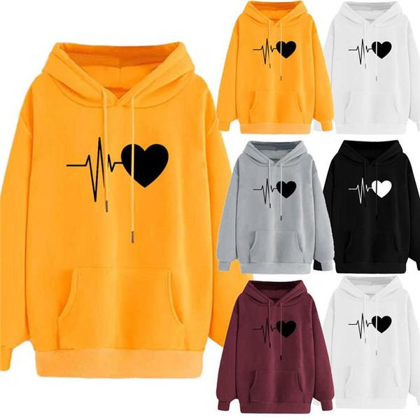 

long sleeve casual thicken womens sweatshirts love pattern fashion high street ladies hoodies loose women fleece hoodies fall winter, Black