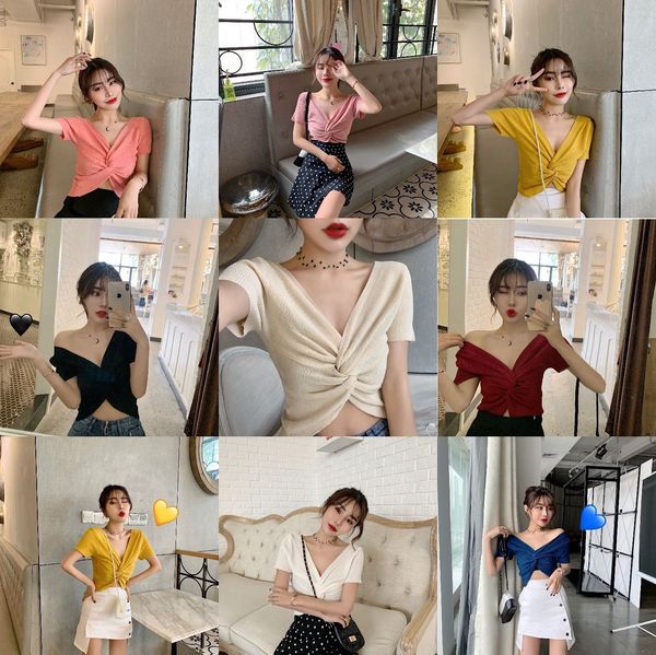 

solid color base small machine cross short sleeve knitted t- t-shirt shirt for women, White;black